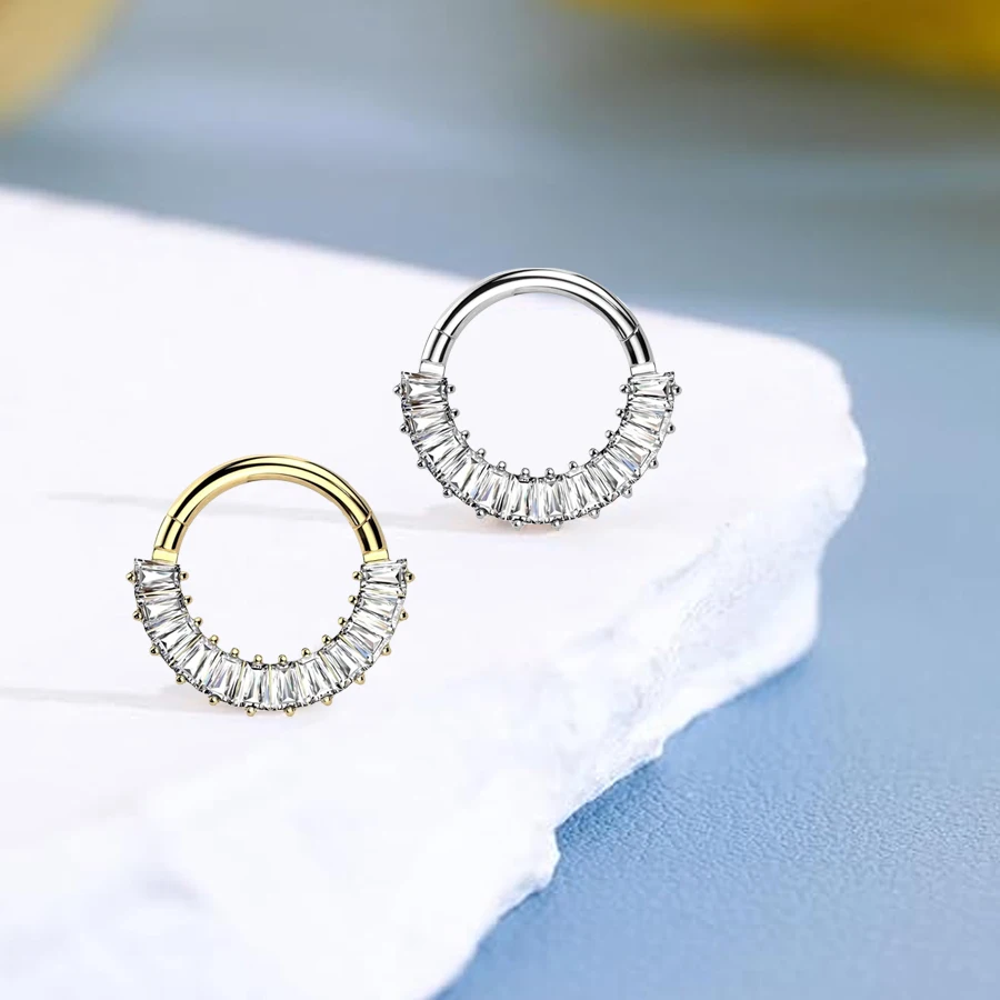 1-2 piezas 16G 316L Acero inoxidable CZ con bisagras tabique Clicker pendientes, Daith cartílago hélice pendientes nariz aro Piercing joyería