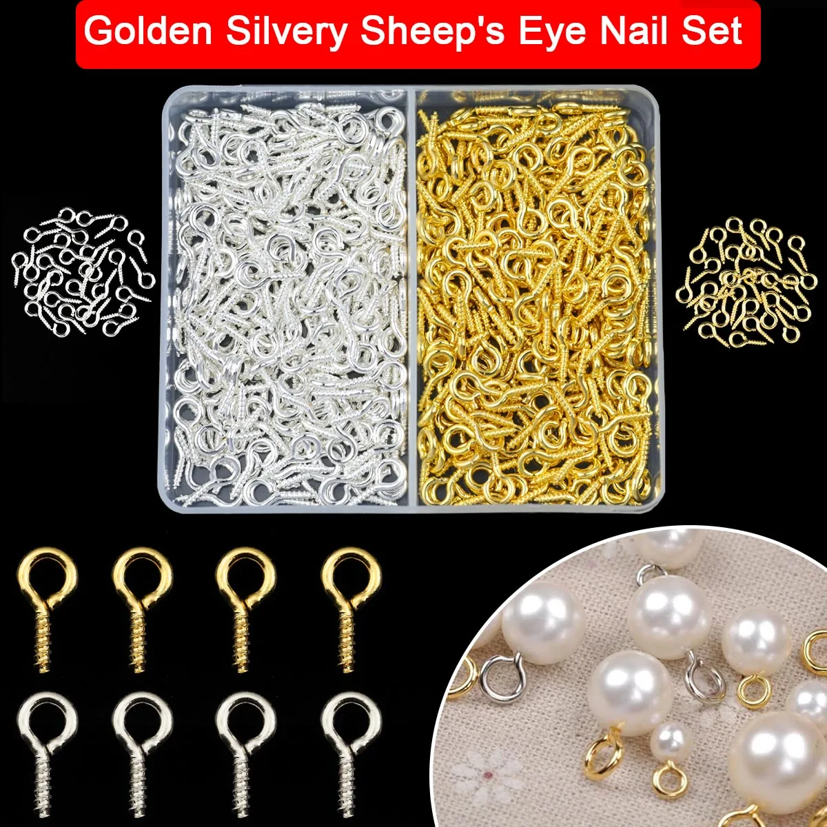 Golden Silvery Sheep's Eye Threaded Nail Set Loose For Beads Charms Pendants DIY Jewelry Findings Accessories 200pcs/lot 5x10mm