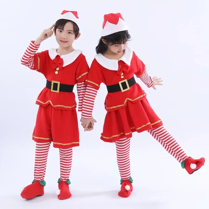 Costumes de cosplay de père Noël pour enfants, elfe, cerf, vêtements de performance de fête, tenue d'aide de Noël, robe de nouvel an, filles, garçons