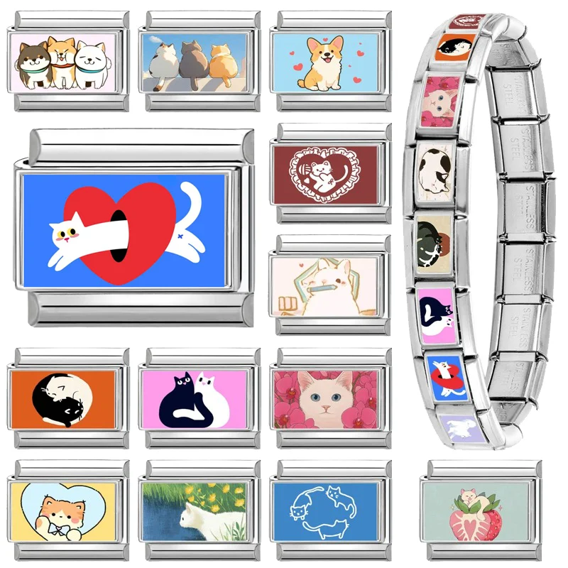 2025 Fashion Lovely Animals Dogs Corgi Cats Pet Italian Charm Fit 9mm Stainless Steel Women DIY Bracelet Gift Jewelry Wholesale image 3