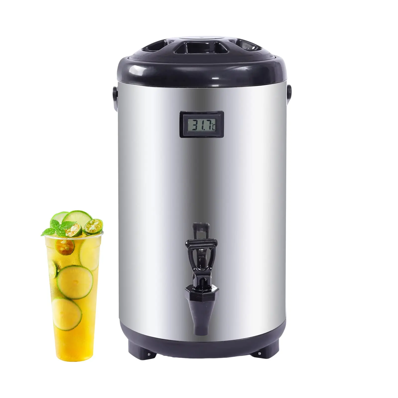 

Silver Insulated Beverage Dispenser Stainless Steel Hot and Cold Beverage Dispenser with Spigot for Cold Milk Hot Tea Juice Coffee