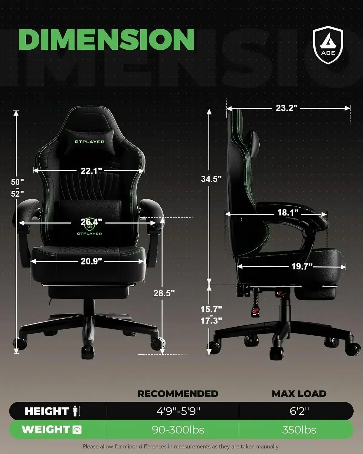 GTPLAYER Gaming Chair Ace Pro, Computer Office Chair for Adults, Black