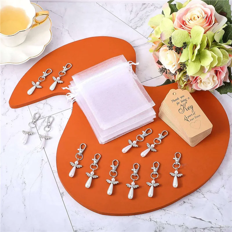 

SYW-100Pcs Thank You Gift Angel Keychains Wedding Favors Guardian Angel For Christening Baby Shower Birthday Giveaway