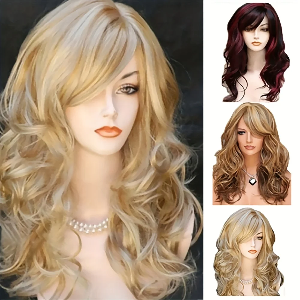 1pc European and American versatile ladies' wig, golden long curly hair, popular big wave voluminous wig