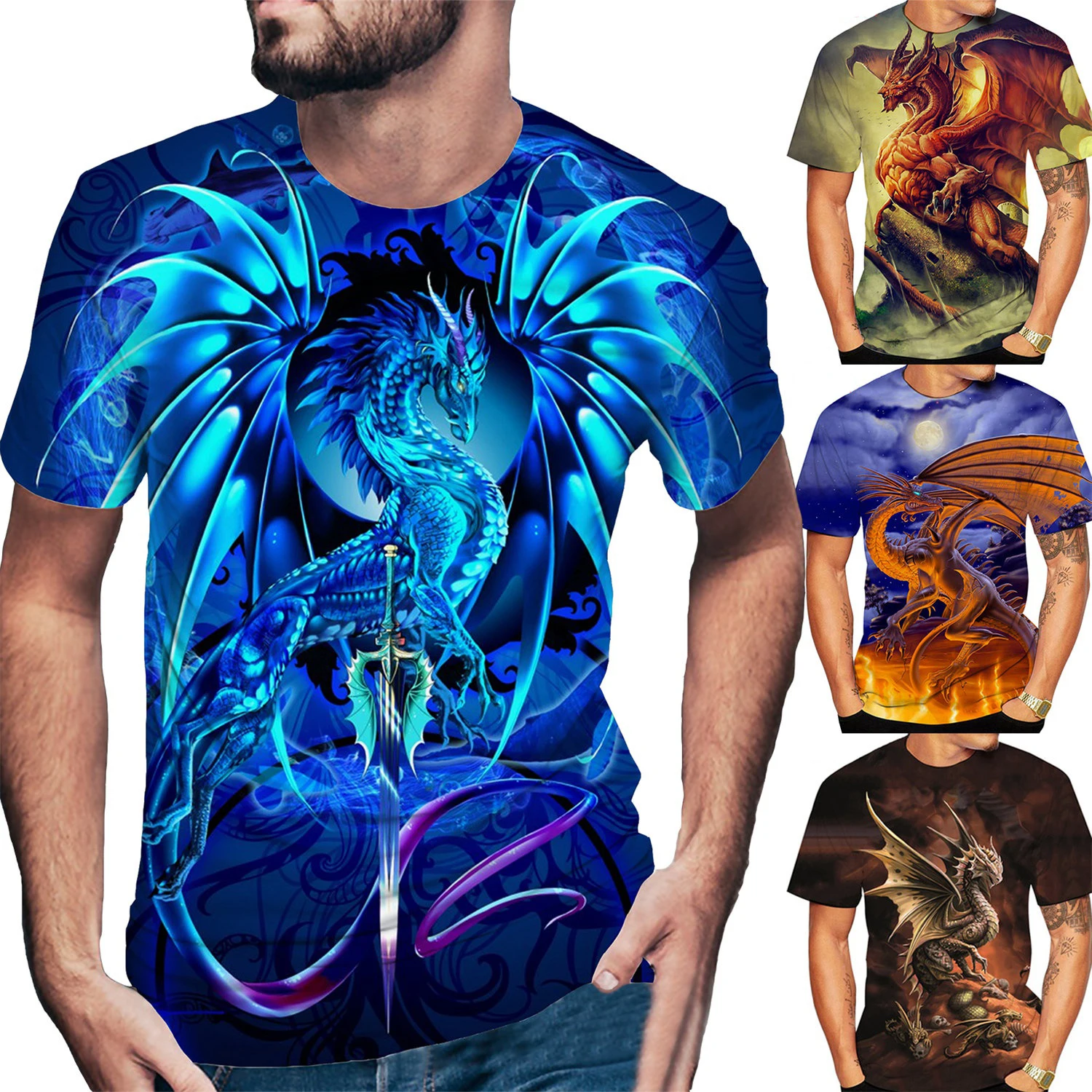 Newest Personality Blue Dragon 3D Lovers Printed Men and Women Fashion T-shirt