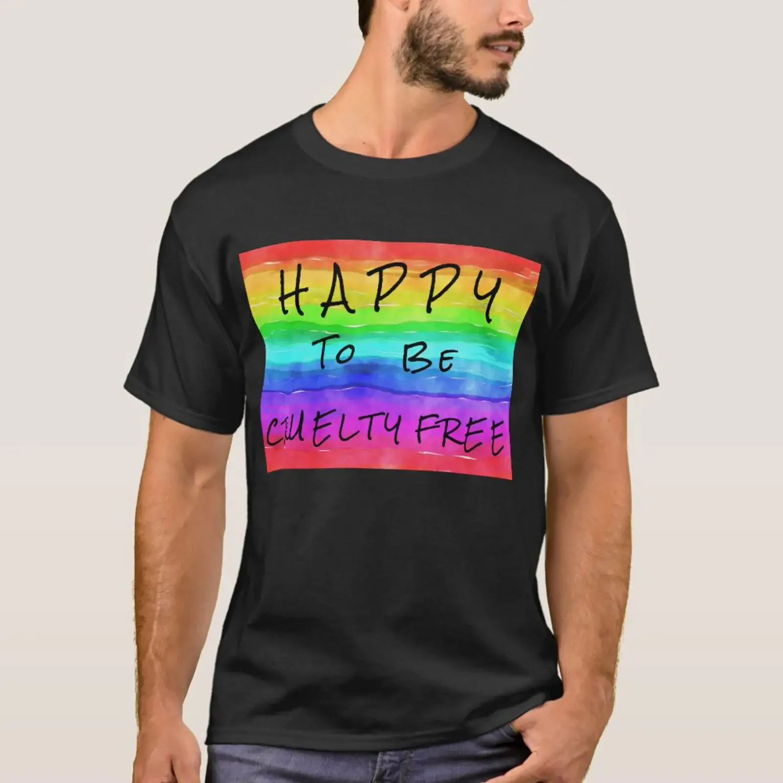 Happy To Be Cruelty Free Men's T Shirt vintage Washed Slightly Soft Comfortable designer clothes homme Top For Everyday Wear