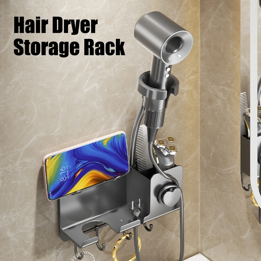 Hair Dryer Holder Wall Mounted Rack Home Bathroom Hair Brush Organizer Storage Bracket ABS Material Hair Dryer Storage Rack