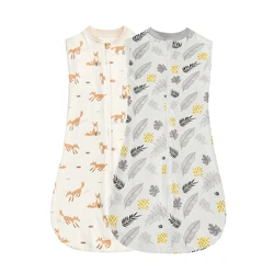 Baby Sleeping Bag 0-12Months Cute Cartoon Baby Swaddle Wrap With Removable Button 2-Ways Zipper 100%Cotton Summer Thin Sleepsack