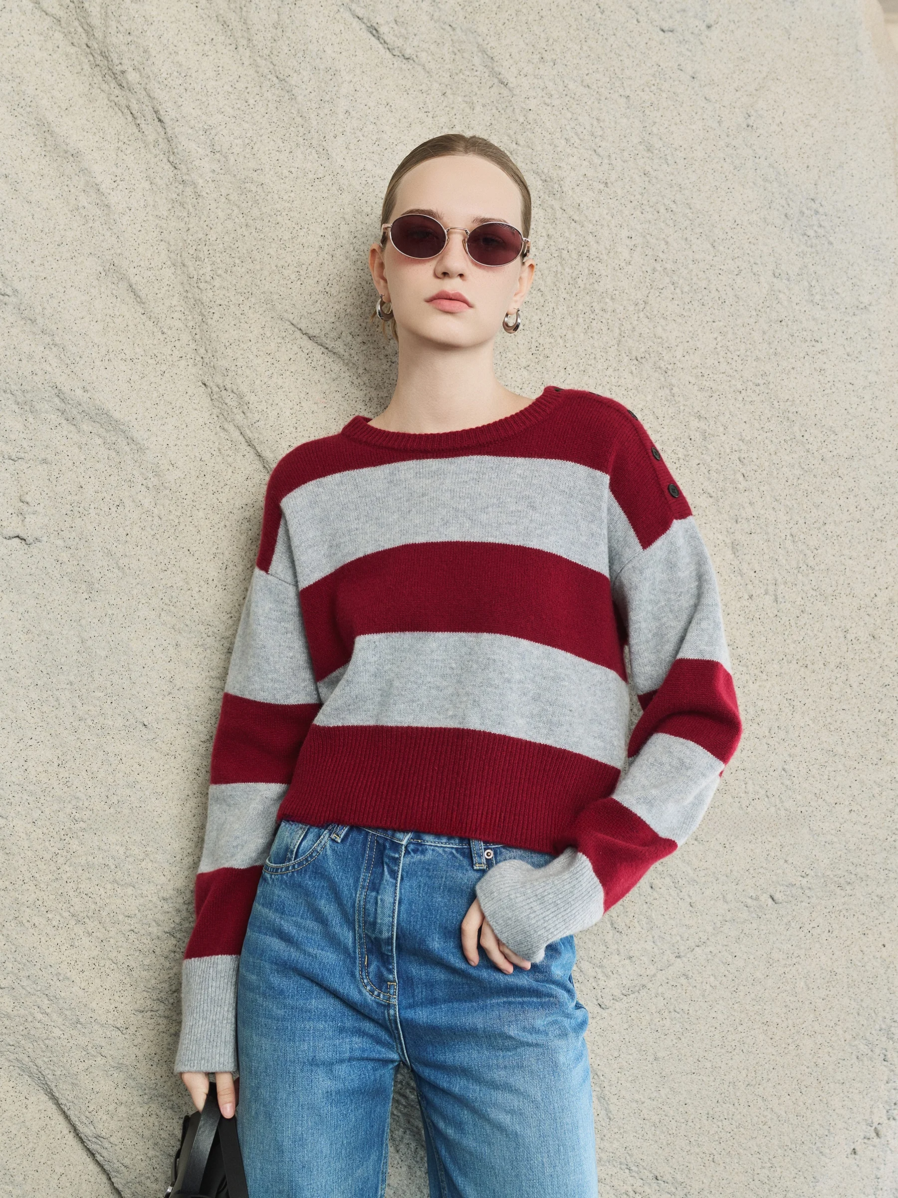 

Шерстяной свитер MBNLF Cloud Muse 0026 с индивидуальным окрашиванием и полосатым дизайном, длинный рукав, женская премиальная вязаная одежда THMY25