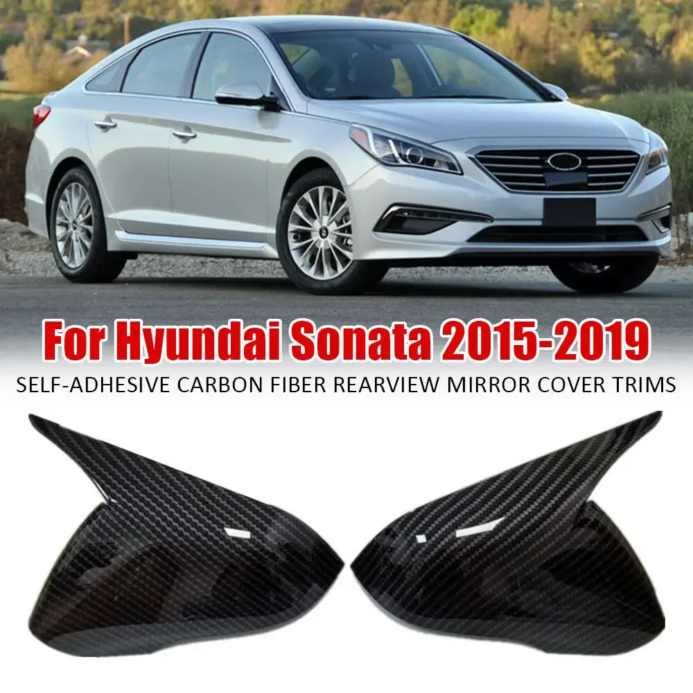 

For Hyundai Sonata 2015-2019 OX Horn Car Rearview Side Mirror Cover Sticker Wing Cap Exterior Door Case Trim Shell Silver Frame