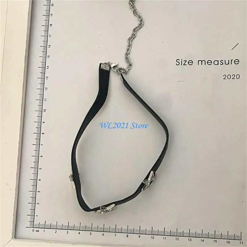 

G5GC Leather- Temperament Neck Chain Cold Wind Metal Big Five-pointed Star Necklace