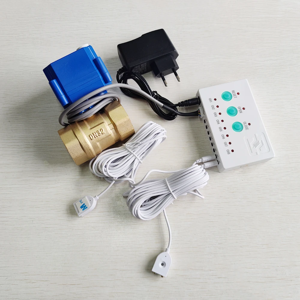 

Smart Water Leak Detection System Real-Time Alarm with DN32 (1-1/4 Inch) Water Valve and 2pc 6M Water Sensing Cables