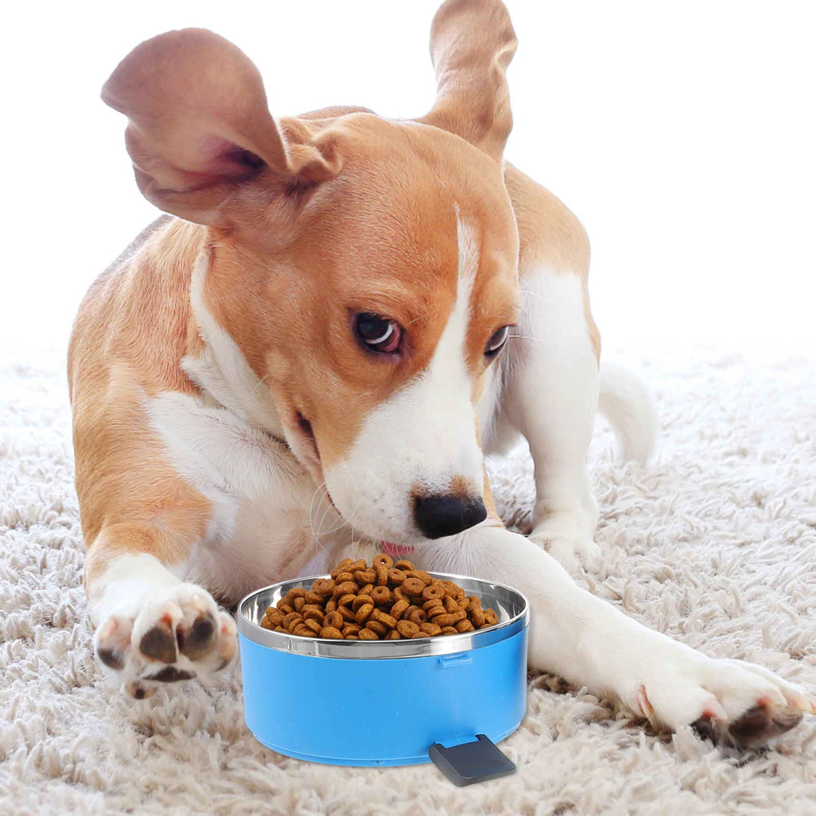 

1400Ml Stainless Steel Pet Travel Bowl Double Layer Dog Cat Water Food Container Durable Invisible Handle Outdoor Feeding Blue