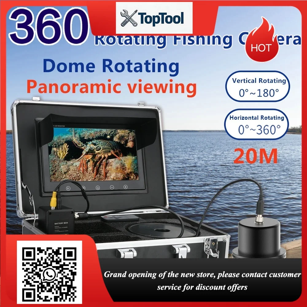 10 Inch Underwater Fishing Video Camera IP68 Waterproof 20 LEDs 360 Degree Rotating Panoramic Camera 20m/50m/100m
