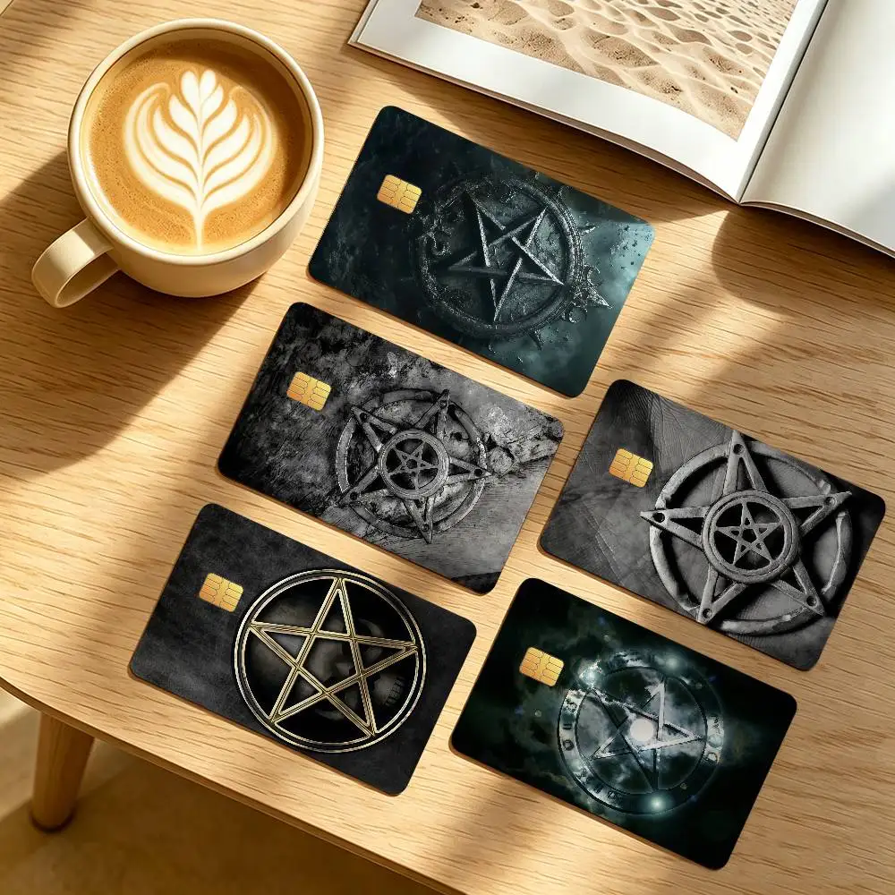 Mysterious Pentagram Pattern Credit Card Public Transportation Cards Protective Sticker Waterproof Card Face Decoration 4PCS