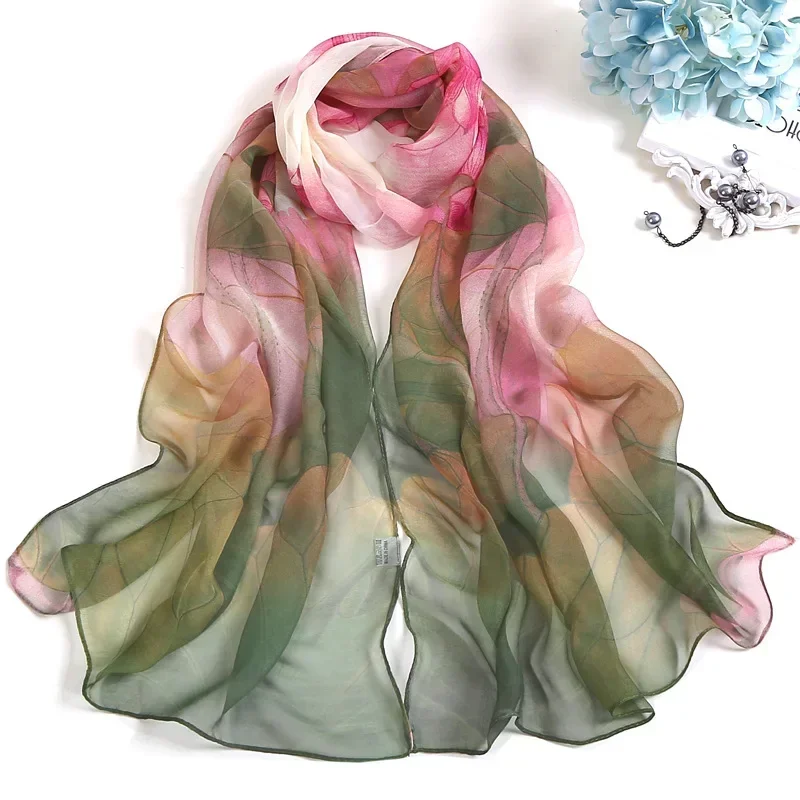 Summer Lotus Sunscreen Scarf Beach Long Women's Lotus Pond Moon Color Ultra Thin Lightweight and Elegant