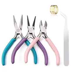 Portable 3 Color Metal Pliers Tool Set Jewelry Making Round Nose Plier Tweezers Kit for Handcrafts Beading Sewing DIY Supplies