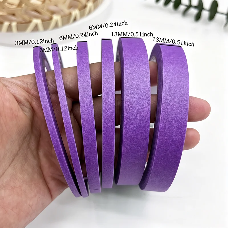 3/6 Rolls Purple  Painter Tape - 3mm to 13mm Width 787.4 Inches Per Roll - High-Quality Removable Adhesion Smooth Surface Neatly