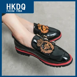 HKDQ Fashion Animal Pointed Glossy Leather Shoes Men Comfortable Breathable Men's Loafers Non-slip Slip-on Casual  Shoes For Men