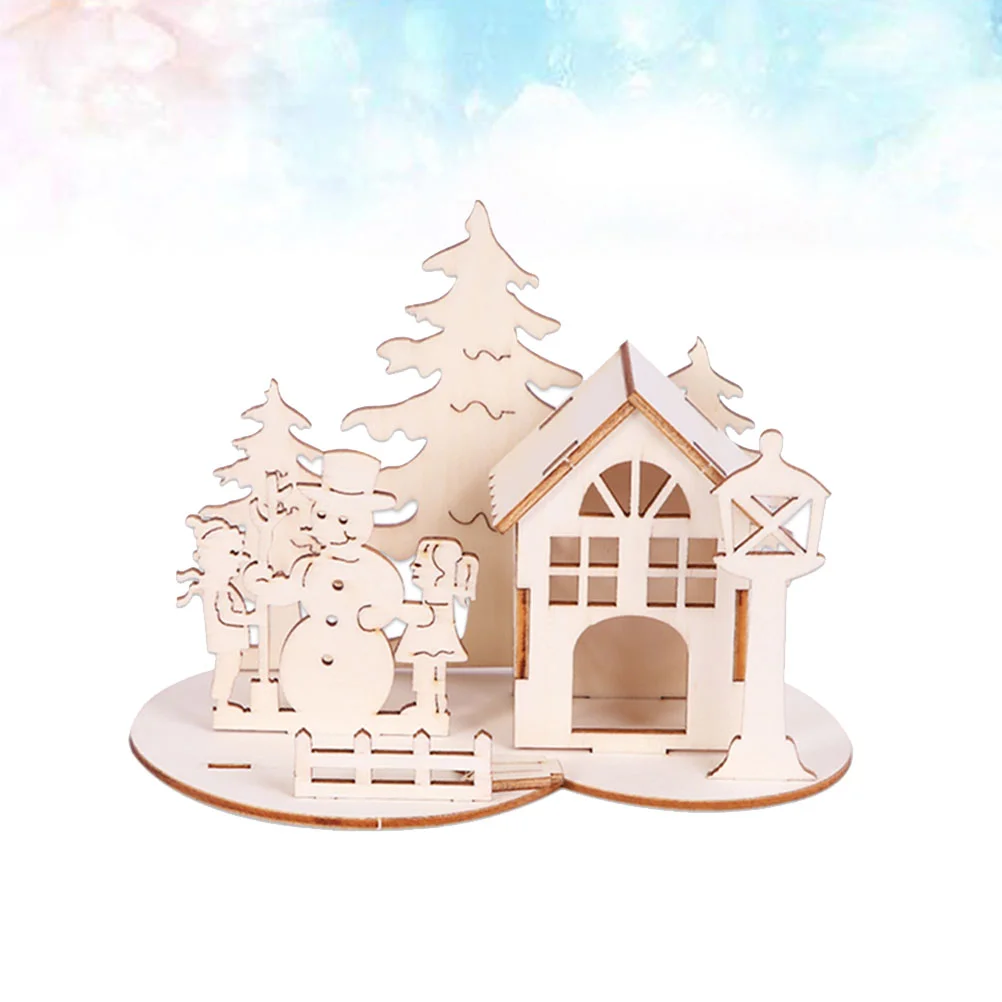 2 Pcs Jigsaw Desktop Decor for Christmas DIY Ornaments Sled Stereoscopic Scenes Bamboo Xmas