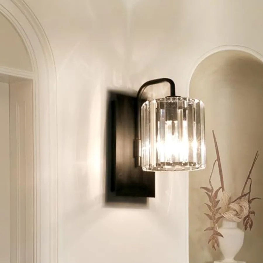 Crystal Wall Sconces, Black Sconce Wall Light Fixtures Modern Sconces Wall Lighting Single Indoor Wall Sconce for Living Room B view 2