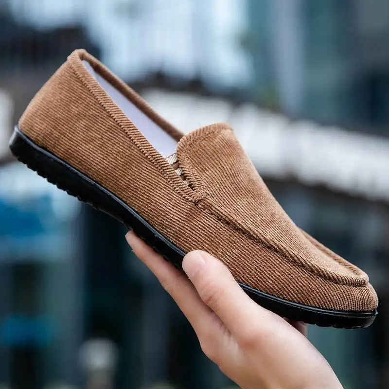Spring Season Light Weight Anti-Slip Work Shoes Men's Bean Bean Slip-On Canvas Shoes Velvet Surface Bean Bean Single Shoes