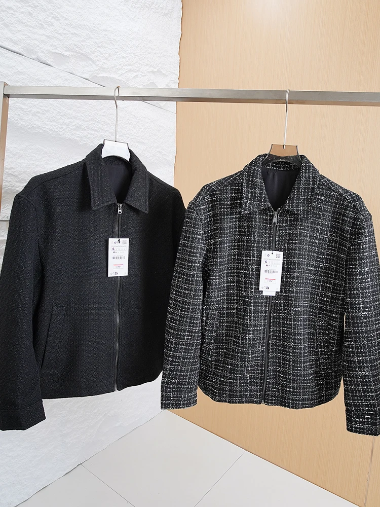 Fashionable Casual Men's Jacket Spring Breathable All-Match Checkered Pattern Zipper Closure Standard Fit Urban Style Coat