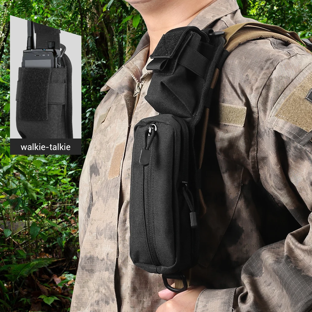 Tactical Shoulder Strap Pouch Backpack Accessories Pouch Molle Phone Holder EDC Tool Bag Walkie Talkie Case for Hunting Hiking