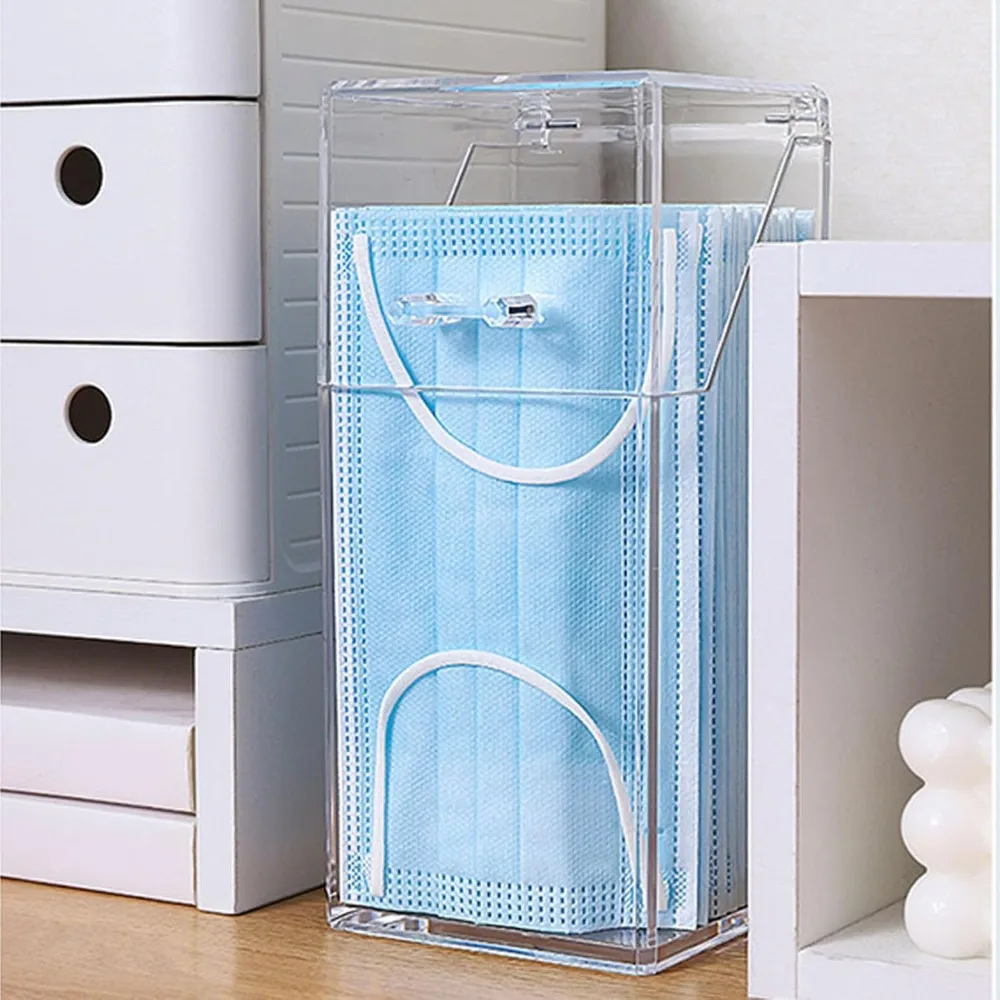 With Lid Face Mask Dispenser Vertical Dust-Proof Mask Storage Box Clear Acrylic Cosmetic Brush Organizer Clinic Use
