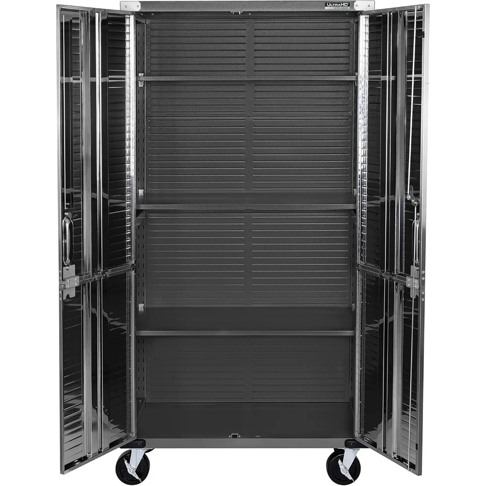 Seville Classics UltraHD Solid Steel Rolling Lockable Metal Storage Cabinet Locker Organizer w/Adjustable Shelves, Graphite