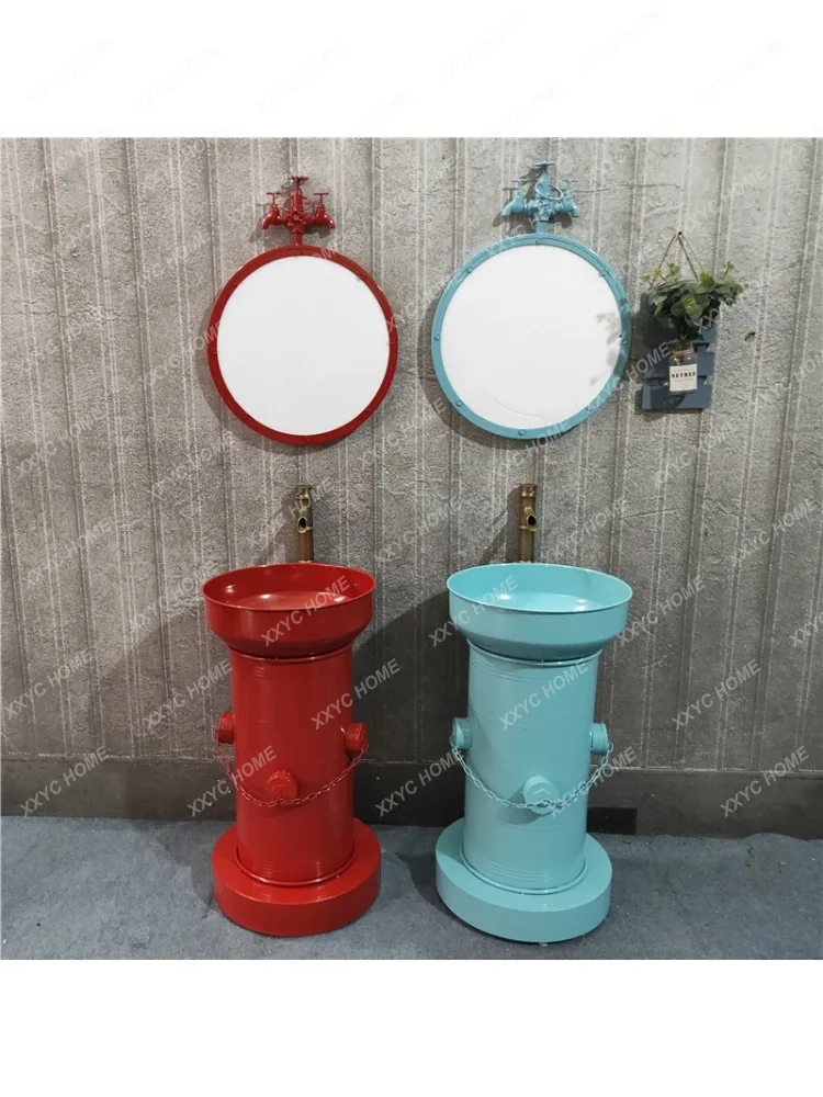 Iron Retro Simple Bathroom round Oil Drum Wash Basin Combination Floor Column Washstand