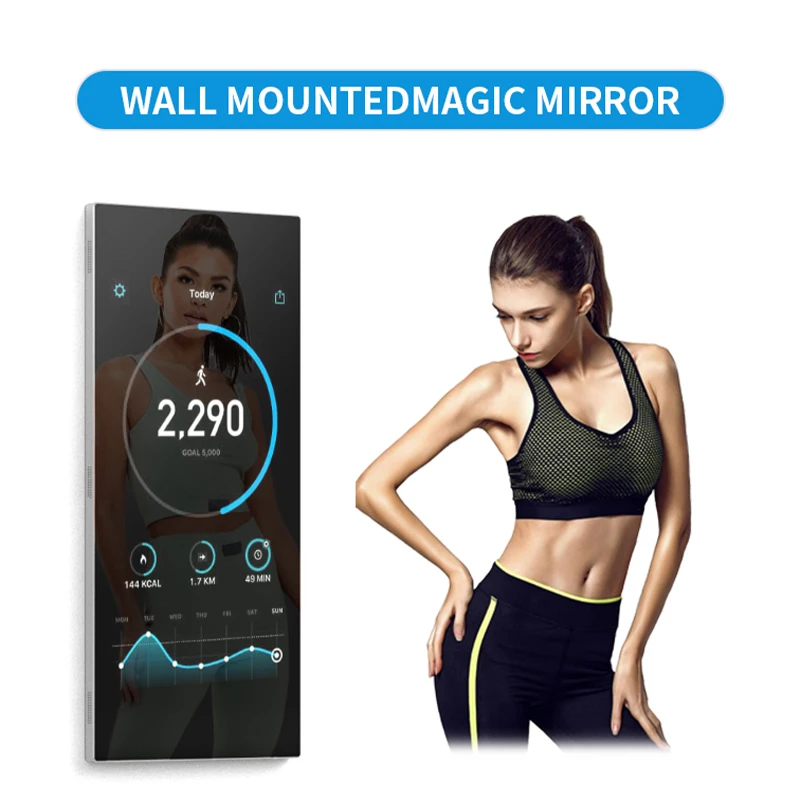 Waterproof Floor Stand Gym Smart Exercise Magic Mirror Lcd Touch Screen Digital Signage Interactive Fitness Room Mirror