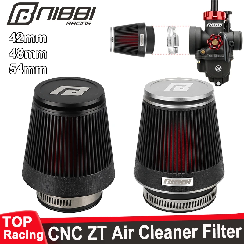 NIBBI CNC Motorcycle Air Filter Universal 42mm 48mm 54mm MushroomHead Air Cleaner Filter Carburetor Intake Pipe Modified Scooter