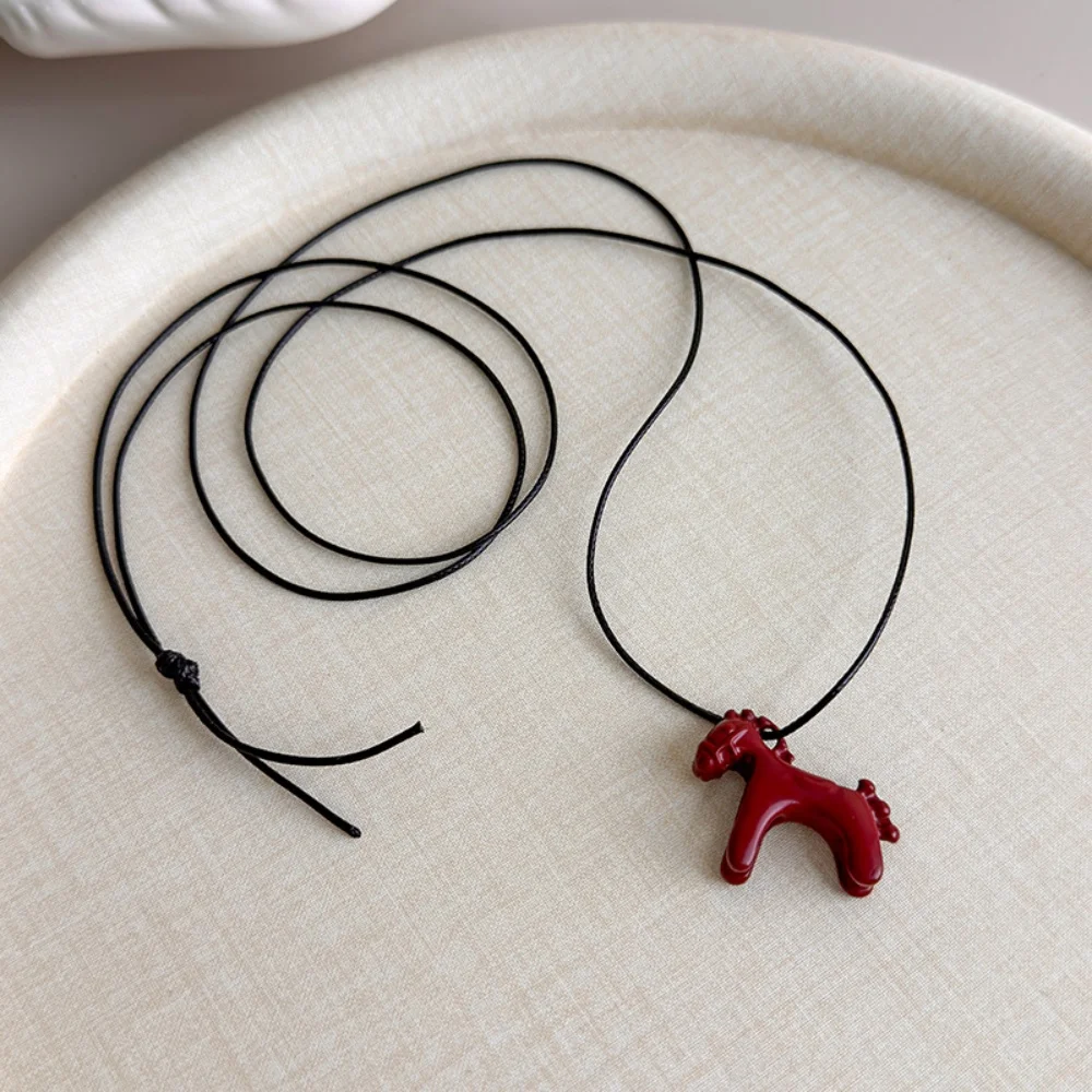 Fashion Colorful Horse Pendant Long Necklace For Women Girls Adjustable Sweater Chain Wax Rope Choker Gift Clothing Matching