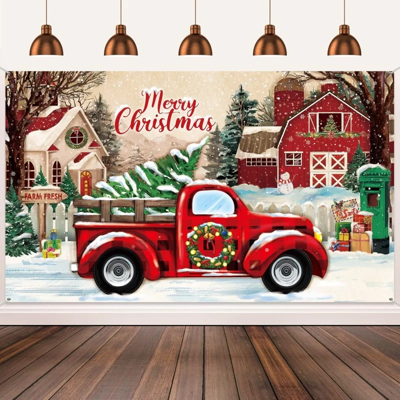 Christmas Red Truck Banner Vintage Festival Party Tapestry Background Home Decoration