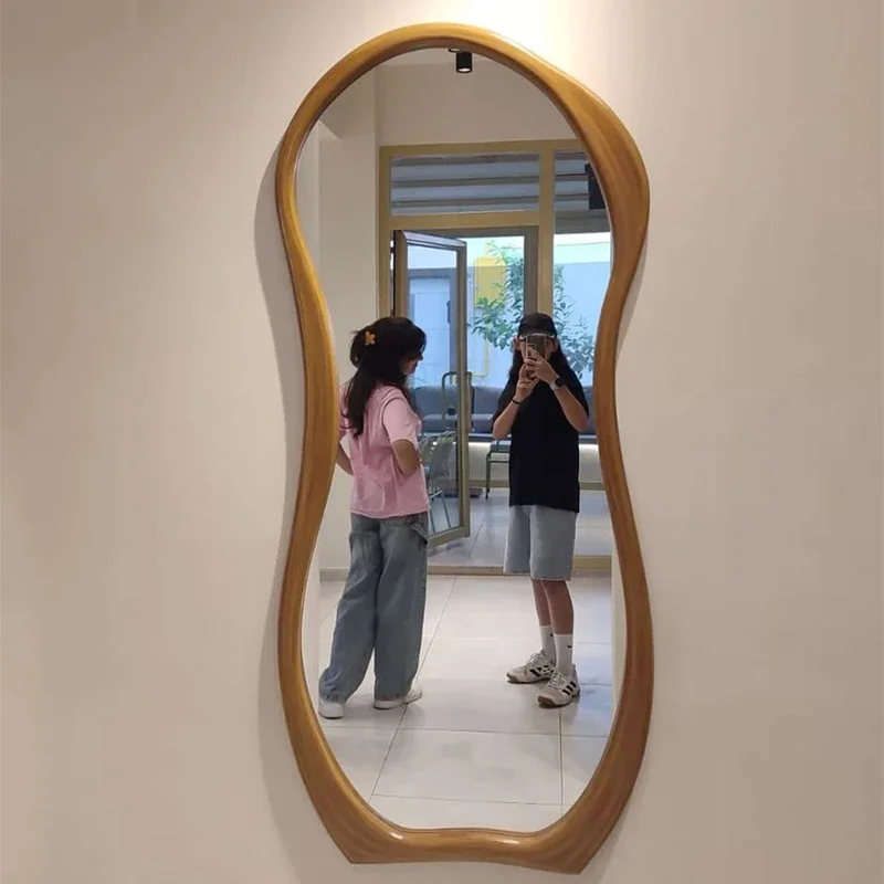 غرفة نوم الكورية نمط الفتيات مرآة جمالية كامل الجسم الطابق الدائمة سحابة كبيرة شبيغل العصا المنتجات المنزلية مرآة خشبية خمر #1