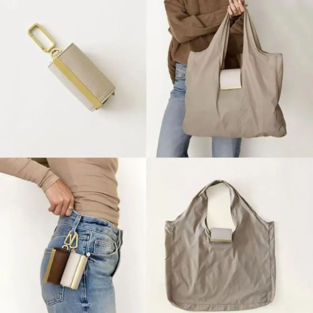 Portable Mini Keychain Tote Bag with Key Ring Expandable Supermarket Eco-Friendly Bag Large Capacity Foldable Handbag for Travel