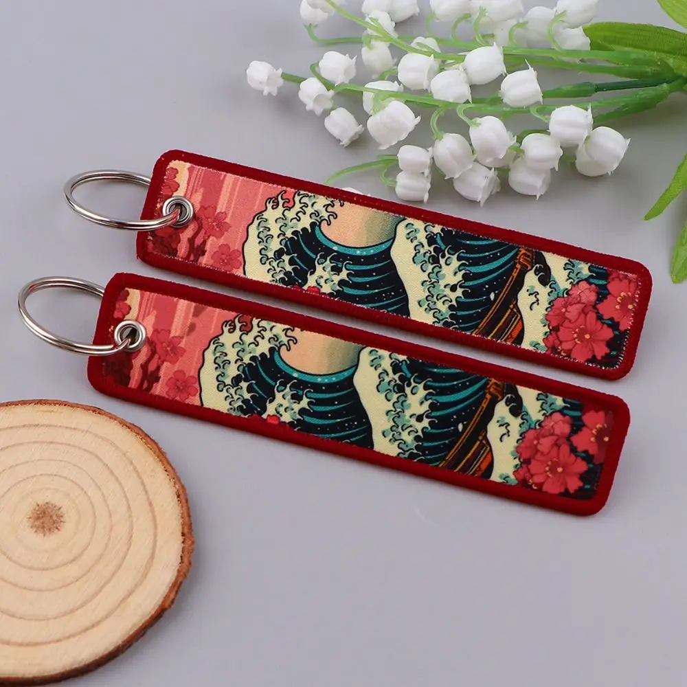 3pcs Fashion Cherry Blossoms Fabric Wave Keychain Flower Cat Woven Label Key Chain Gifts Dragon Tianguan Cloth Keyring Students