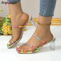 Summer Pumps Sandals Women PVC Jelly Slippers 2024 New Colorful high-heeled slippers Women Transparent Perspex Slippers Shoes