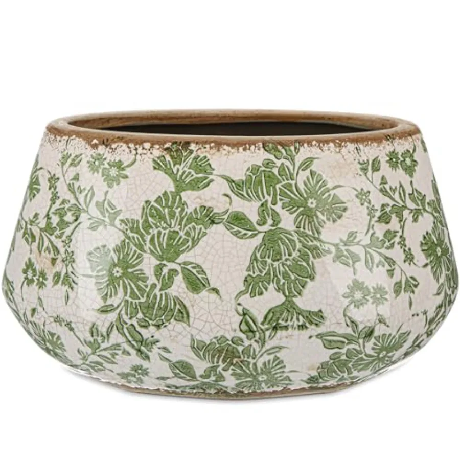 

Большой винтажный керамический цветочный горшок с глазурью «Ледяной кракелюр» и дренажем, в деревенском стиле, декоративный, для дома и кухни, подарок