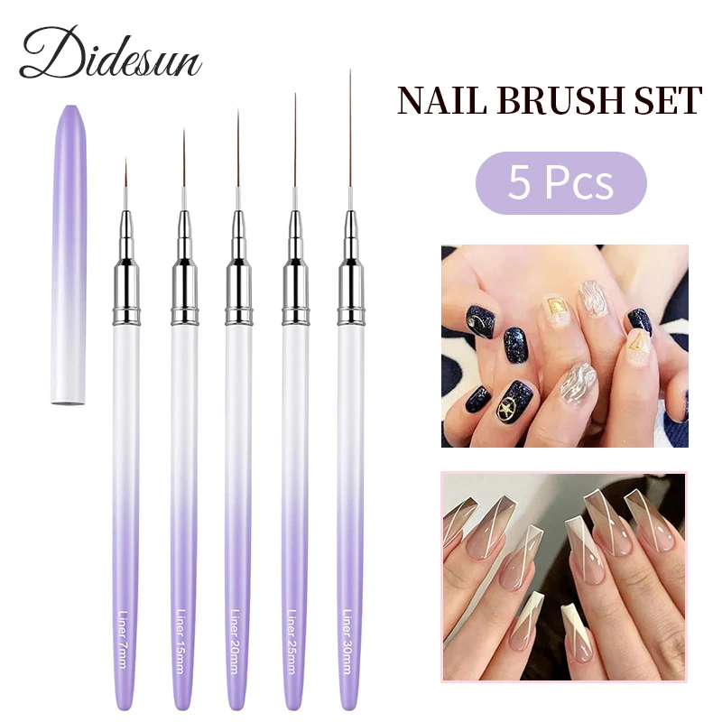 

Professional 5 Pcs Nail Art Liner Brushes Set Elongated Lines Striping Drawing UV Gel Painting Nail Design Manicure Pen Tool