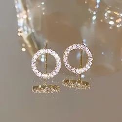 Pendiente de círculo chapado en oro de 18k para mujer, joyería de moda, pendientes de tuerca de plata 925