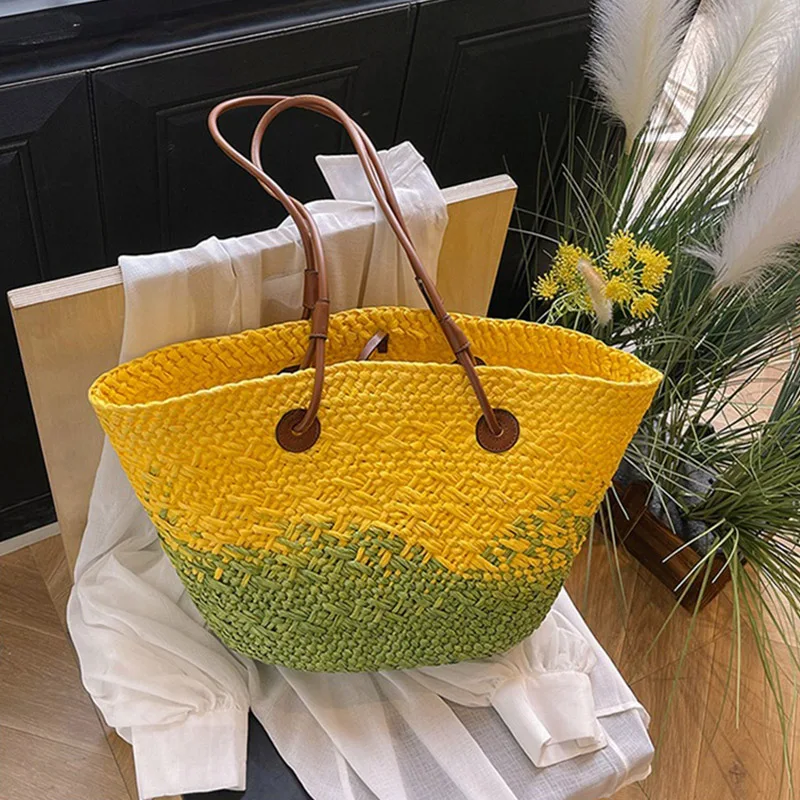 

Women's Large Capacity Woven Beach Underarm Bag 2024 Korean Style Fashion Summer Shoulder Bag Travel Handbag Vacation Handbag