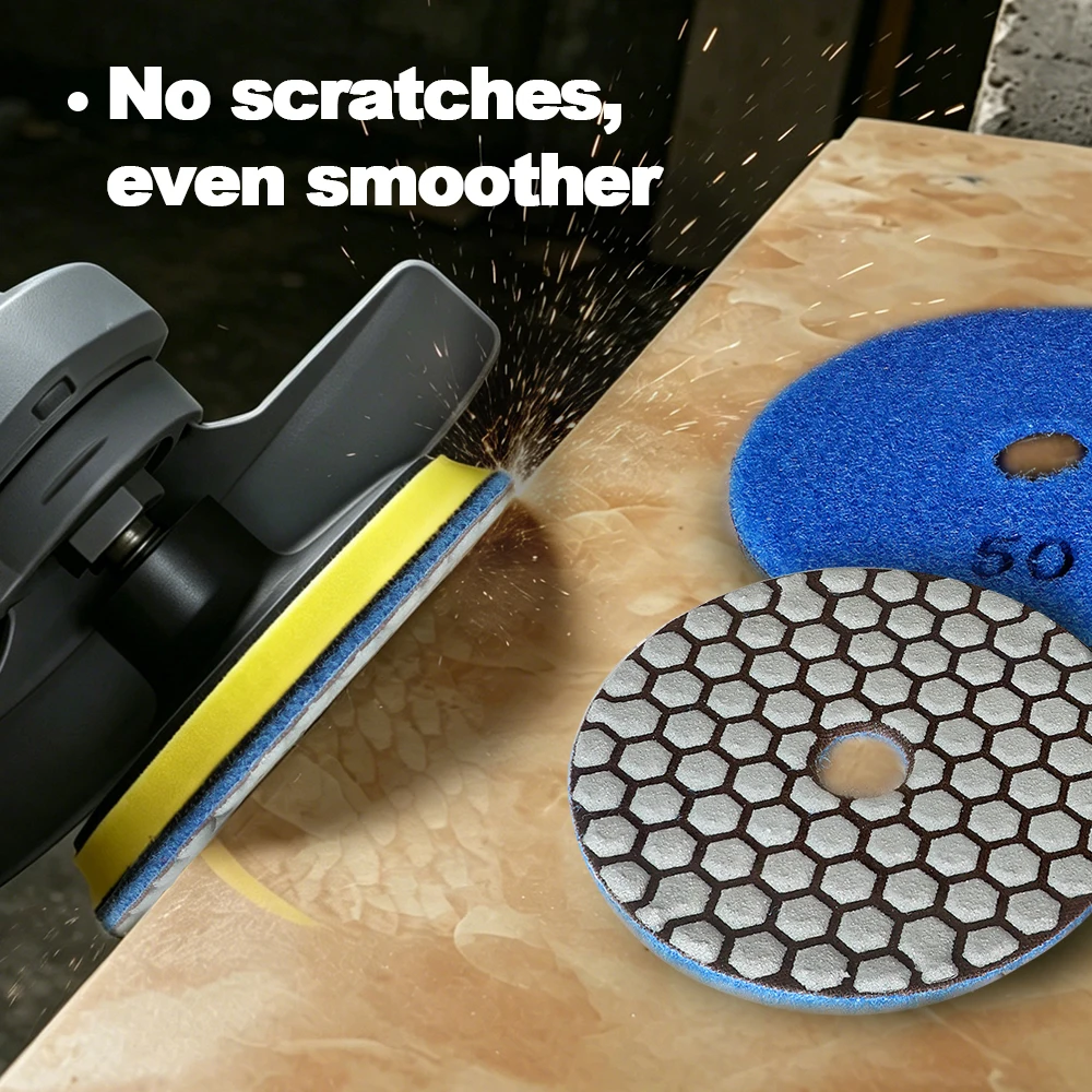 BRSCHNITT Trockenpolierpads Set mit 6 Schleifscheiben für Marmor Granit Keramik Stein Winkelschleifer Durchmesser 100mm 4 Zoll – Detail 5