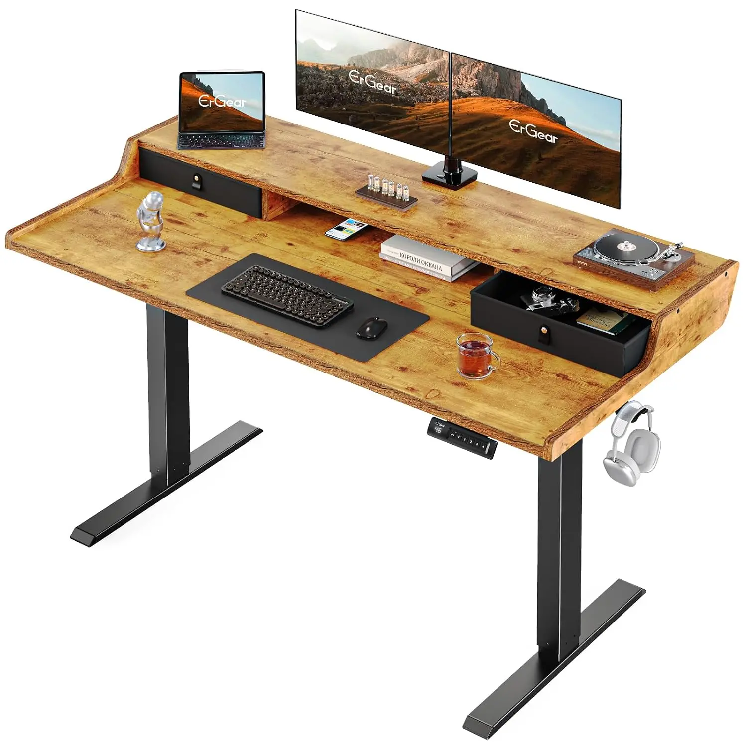 Electric Standing Desk with Drawers, 55″ x 28″ Gaming Table Compatible Monitor Stand, Stand up Desks, Home Office Height-Adjusta