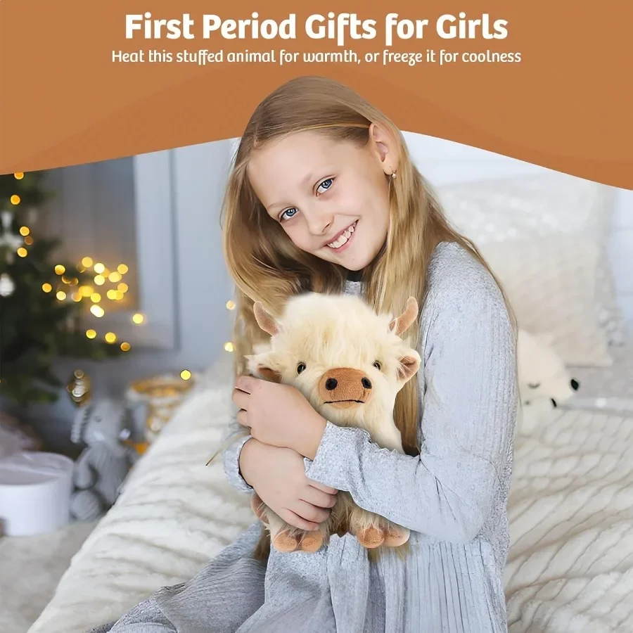 Marysun Microwavable Highland Cow Stuffed Animal Weighted Plush Heating Pad for Girls Women Elderly People Cozy Gift Warm Comfo