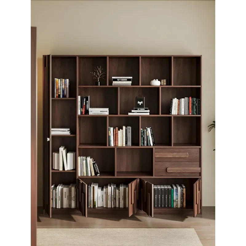 Chinese solid wood bookshelf study floor-to-ceiling shelf integrated wall bookcase household living room display rack