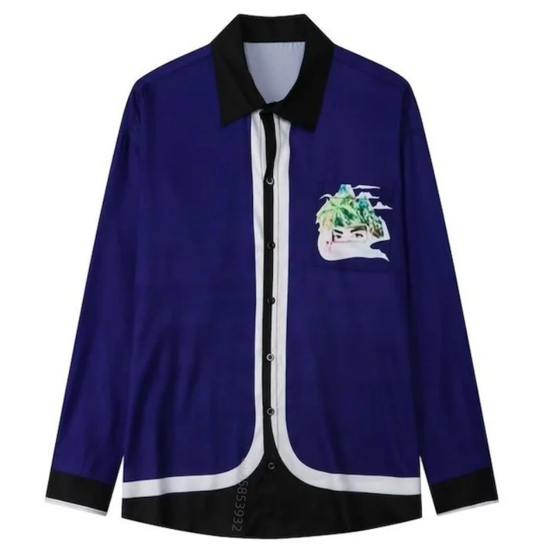Men's collar button long sleeved shirt watercolor abstract flower full print artistic casual shirt with chest pocket top