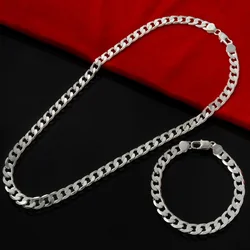 Fine 925 Sterling Silver 6MM Geometry Chain Bracelets Necklaces for Women Man Fashion Designer Party Wedding Jewelry Sets Gifts