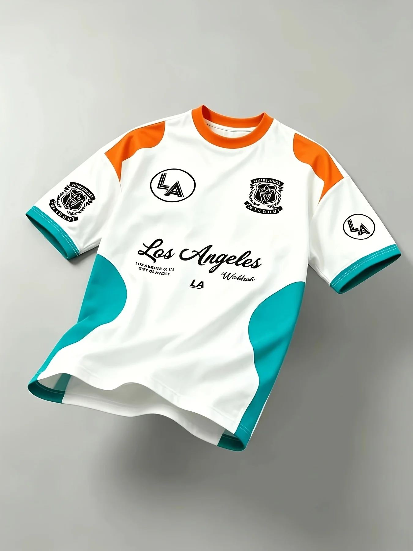 Men Los Angeles LA Graphic T‑Shirt Color Block Raglan Short Sleeve Tee White Orange Teal Casual Streetwear Top